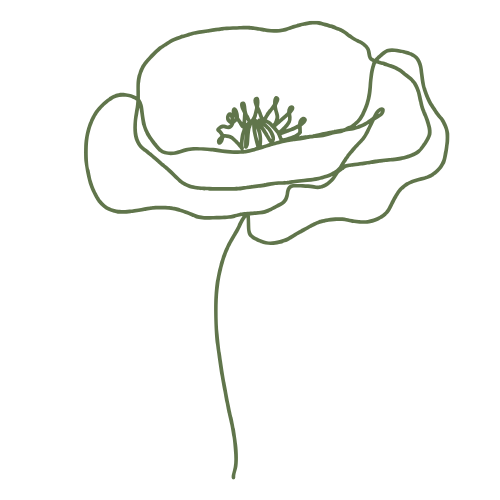 En enkel linjeteckning av en poppande blomma