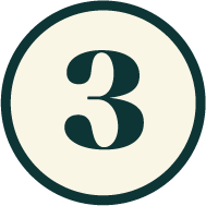 Number 3 inside a circular sign with a dark green border and cream background