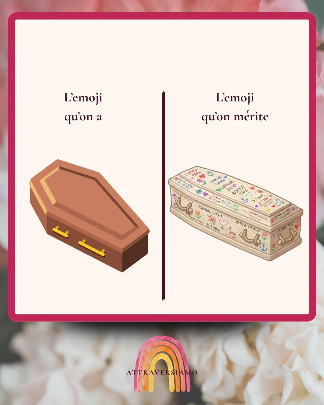 Je me suis autoris&eacute;e cette petite trend Instagram version fun&eacute;raire parce que je trouve qu'elle illustre bien la personnalisation qui est &agrave; l'oeuvre dans le secteur actuellement. 

Quel est votre emoji pr&eacute;f&eacute;r&eacute