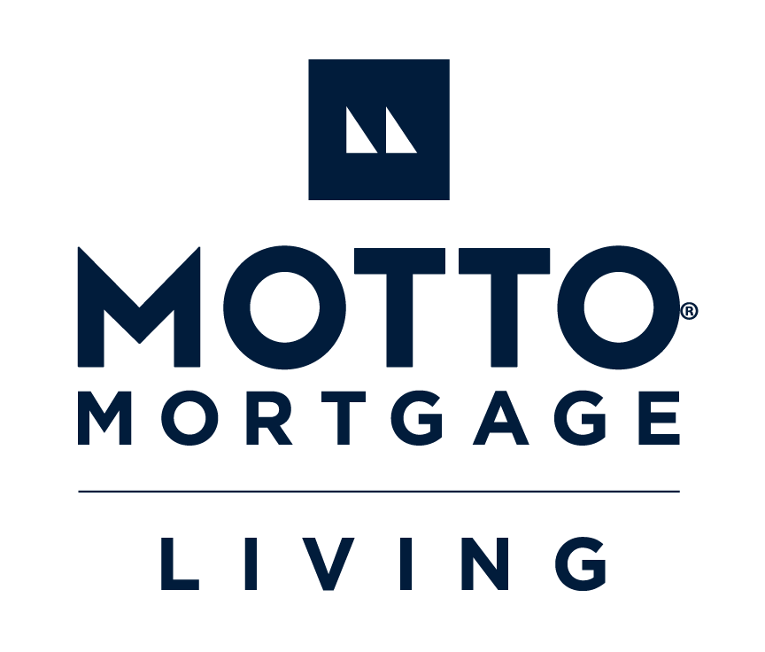 Motto Mortgage logo with a dark blue color scheme, featuring an abstract house icon and the words 'MOTTO MORTGAGE LIVING' beneath.