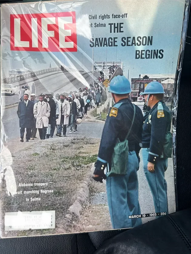 Life Magazine: Civil rights face-off The Savage Season Begins - Alabama troopers await marching Negroes in Selma (1965)