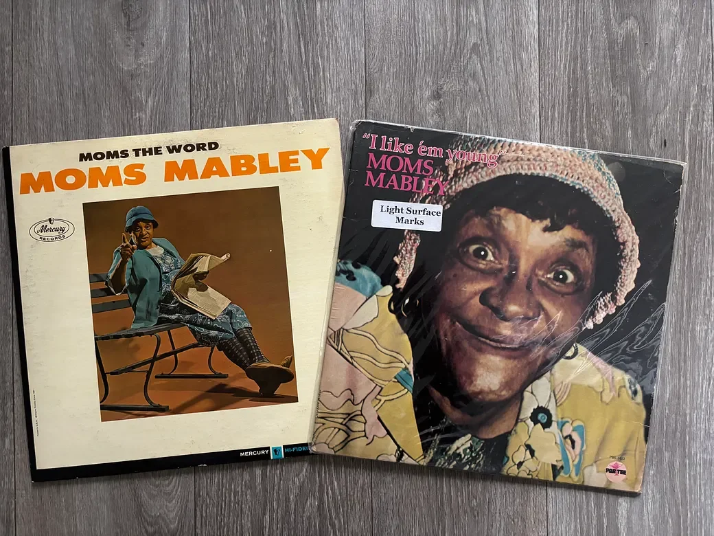 Moms Mabley vintage comedy Vinyls “Moms the Word” (1964) & “I like ‘em young” (1972)