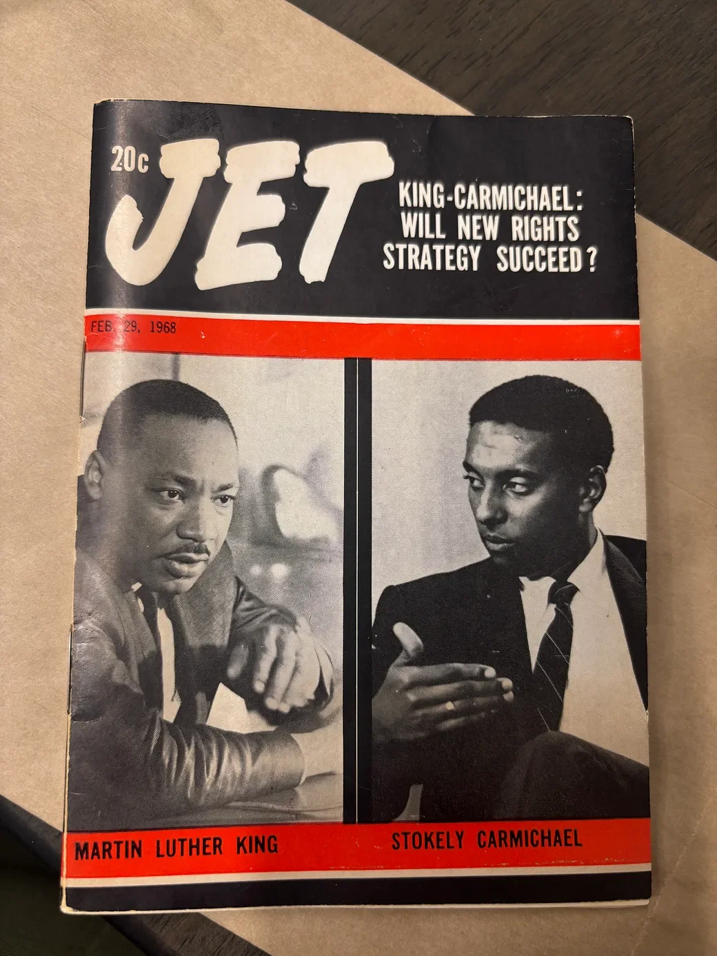 Jet magazine from February 29, 1968, featuring Martin Luther King Jr. and Stokely Carmichael 