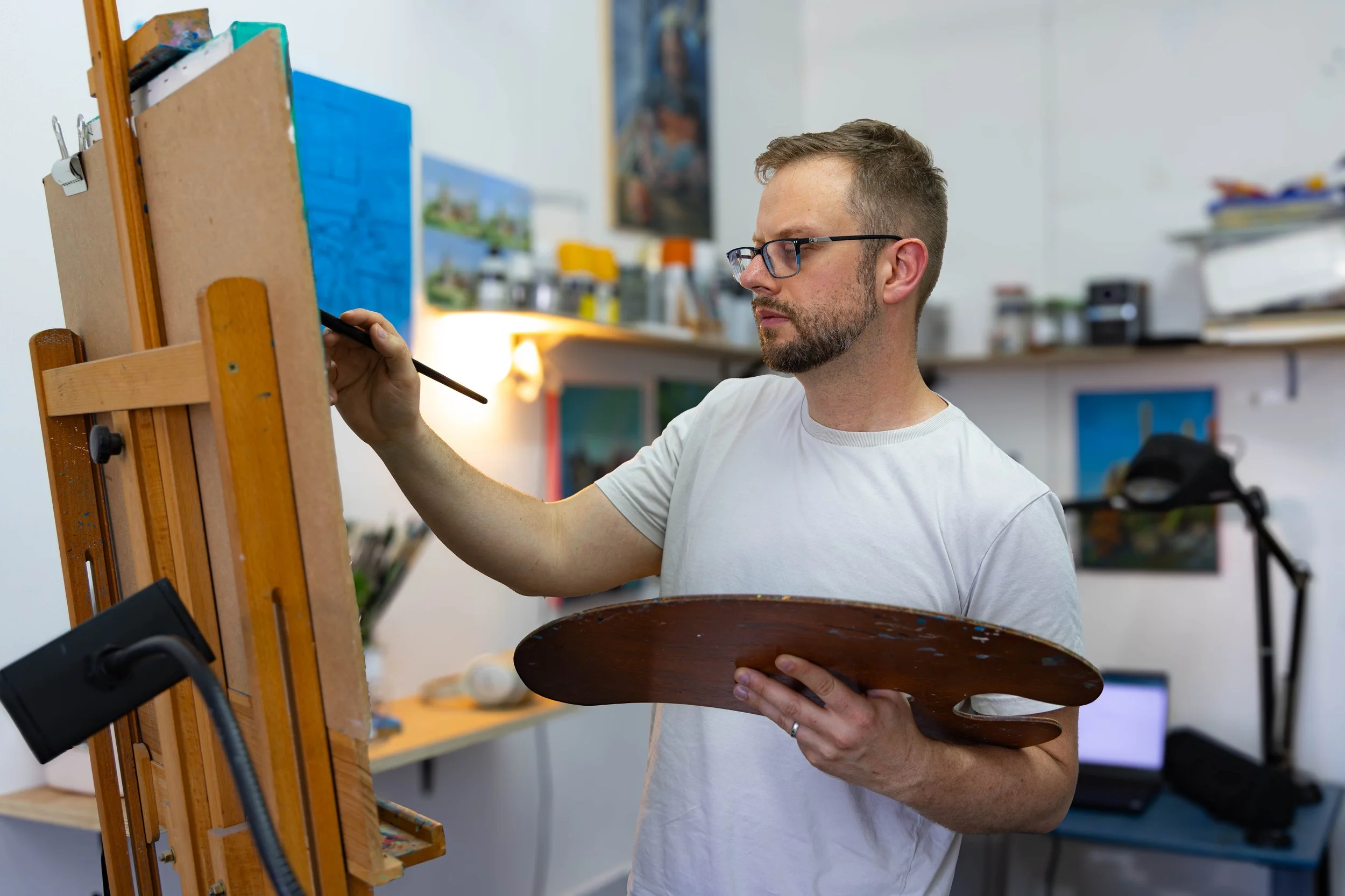 Me working in the studio on a new painting