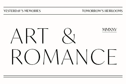 Titelpagina met de woorden 'ART & ROMANCE' en de jaartal 'MMXXV' (2025), boven de tekst 'Yesterday's Memories' en 'Tomorrow's Heirlooms'.