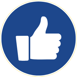 Thumbs up icon in a blue circle.