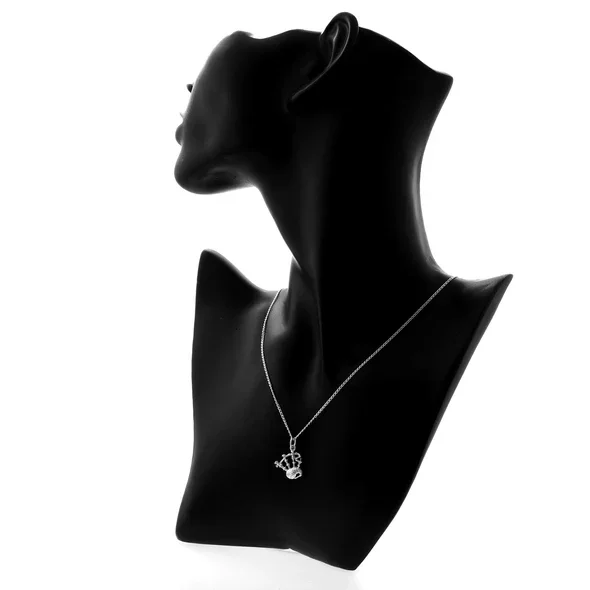 Sterling Silver Scottish Bagpipes Pendant, sculpted three-dimensional form, drone and bag detail, shown on modelling bust at neckline