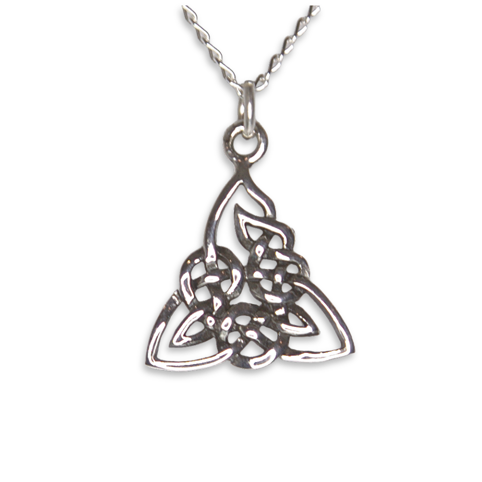 Sterling Silver Celtic Knot Triangular Pendant, Basketweave Interlace