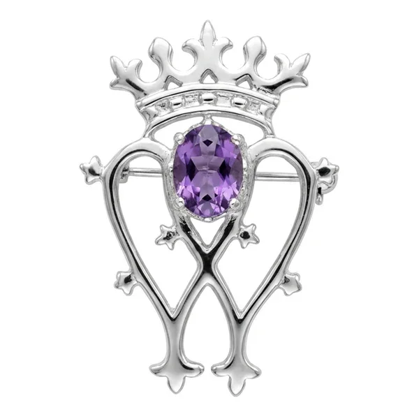 Sterling Silver & Purple Stone Scottish Luckenbooth Brooch - 36mm (1).webp