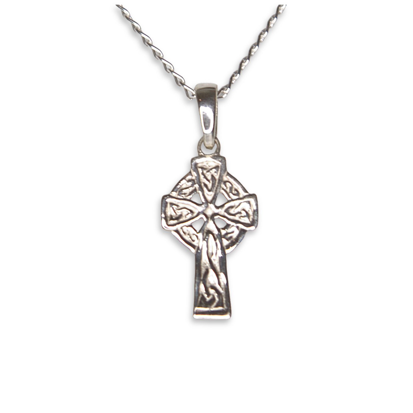 Sterling Silver Celtic Cross Pendant, Interlaced Knotwork