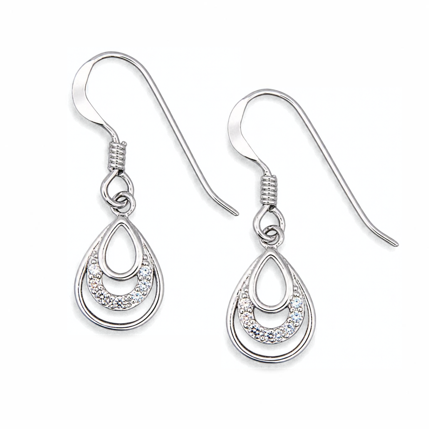 Silver Donna Ricardo Open Teardrop Drop Earrings (DRE9003)