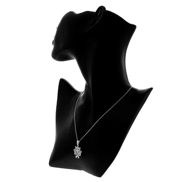 Sterling Silver Scottish Luckenbooth Pendant, thistle integrated heart form, crowned, shown on modelling bust at neckline