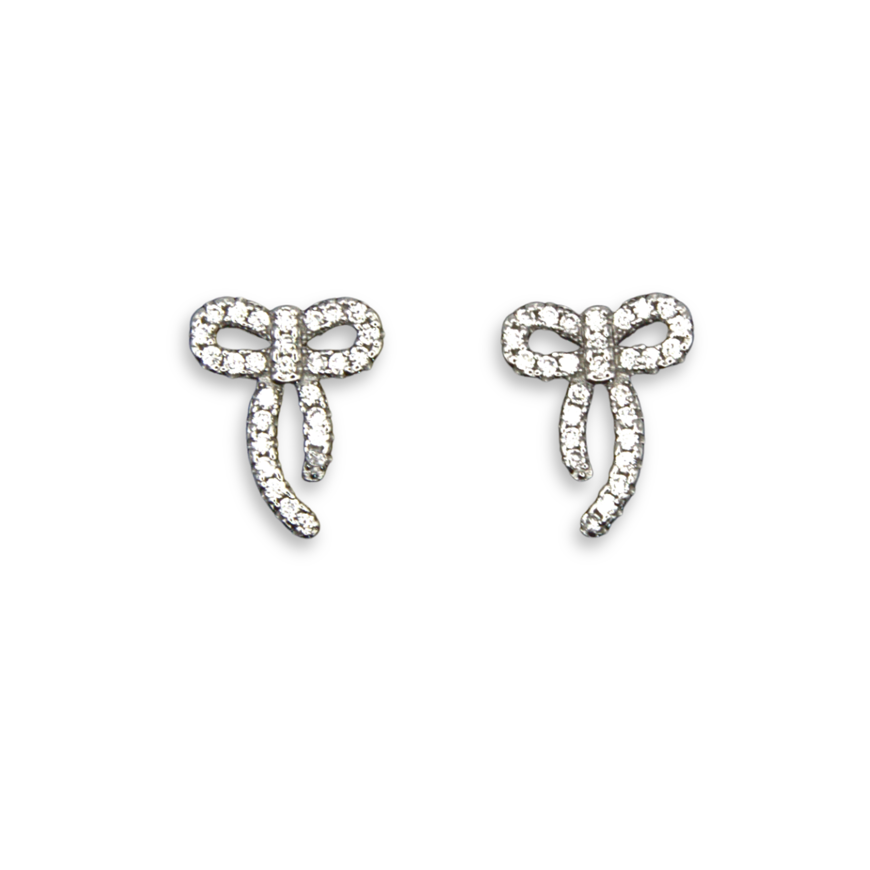 Sterling Silver Bow Stud Earrings, Pave-Set CZ