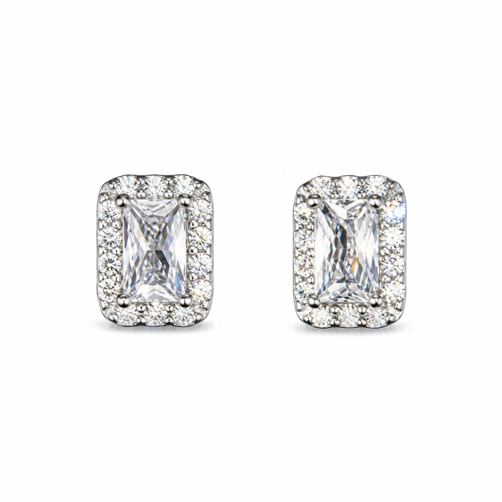Sterling Silver CZ with Halo Stud Earrings