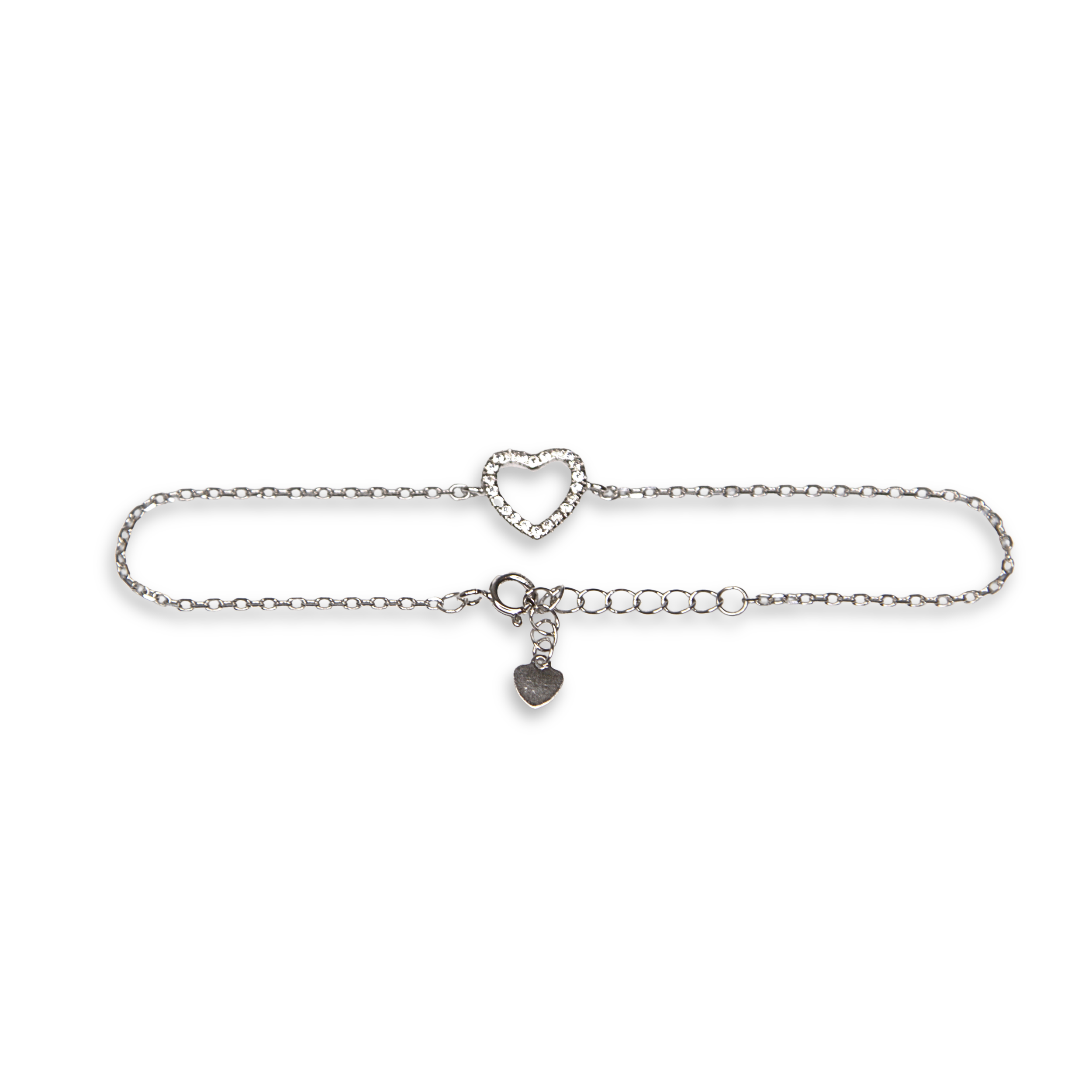 Sterling Silver Heart Bracelet with CZ, 20cm