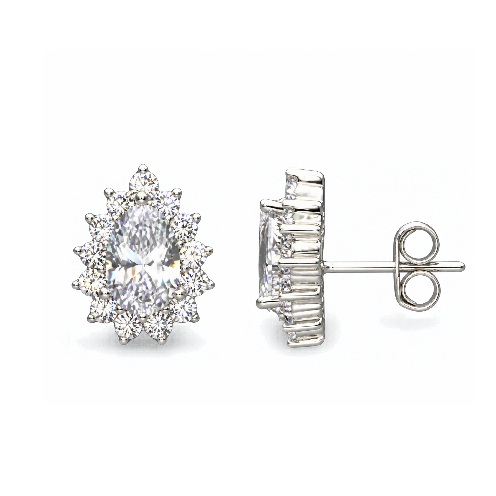 Sterling Silver Pear Halo Stud Earrings, Pave-Set CZ