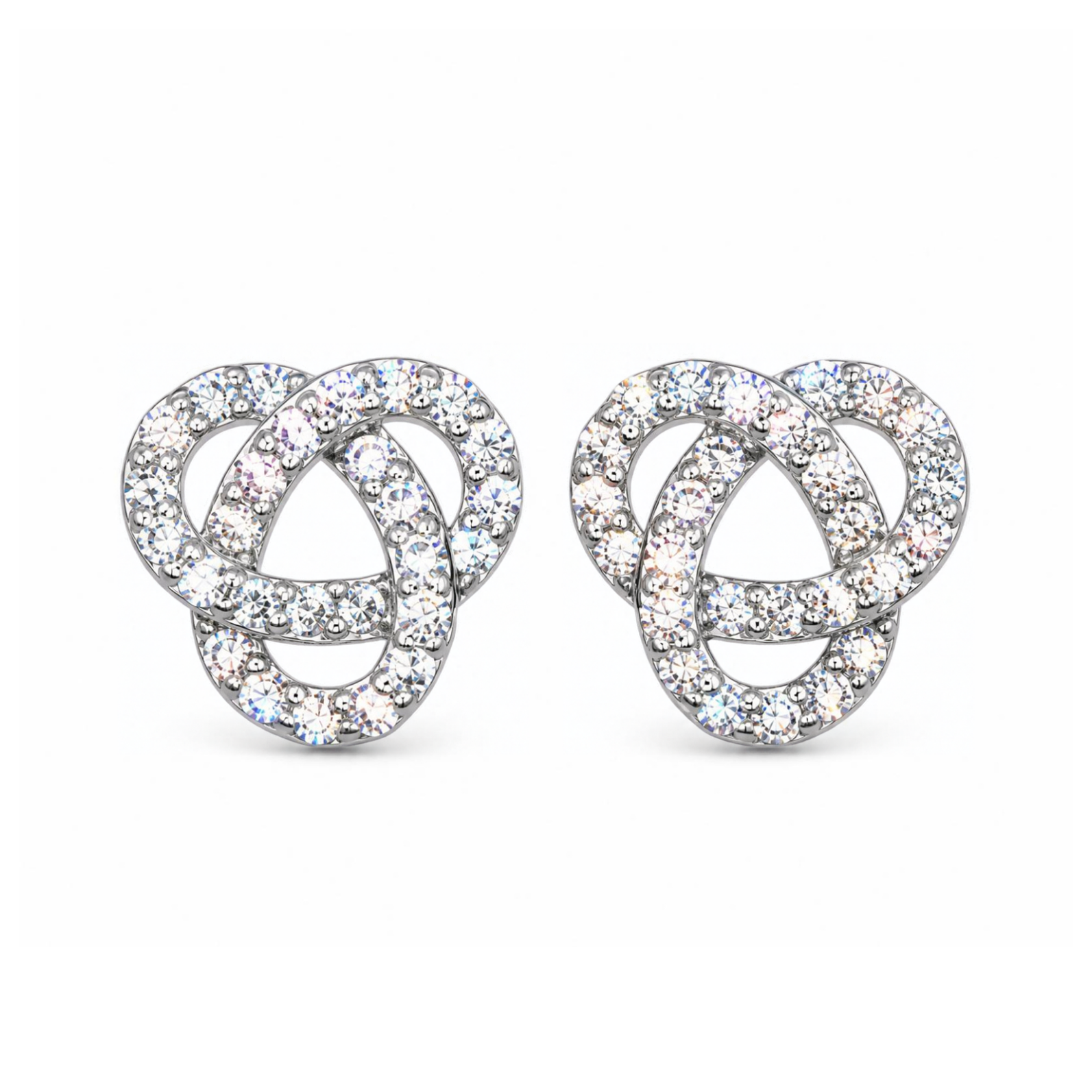 Sterling Silver Interlocking Loop Stud Earrings, Pave-Set CZ