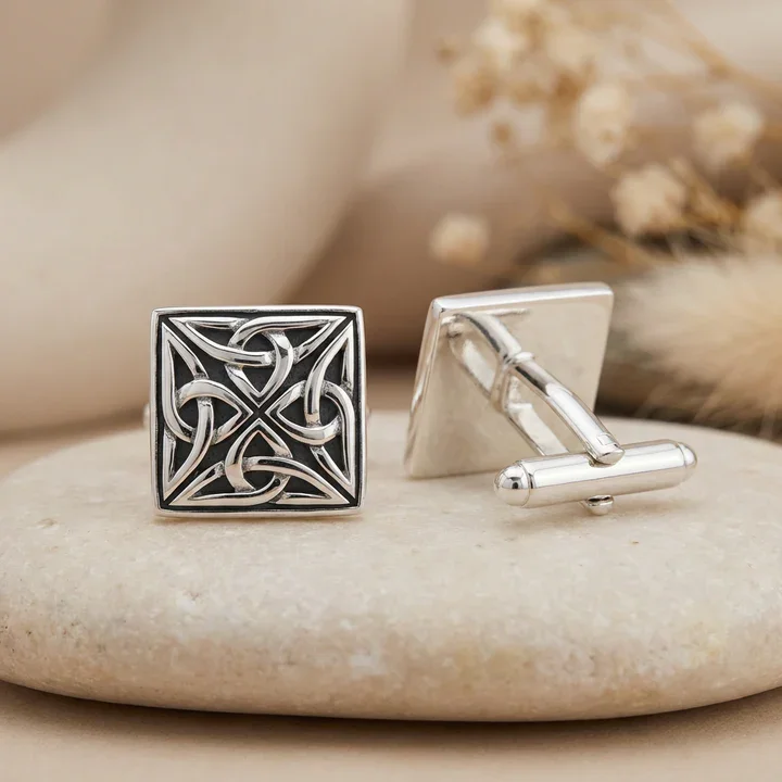 Sterling Silver Scottish Celtic Black Oxidised Square Cufflinks - 15mm (2).webp