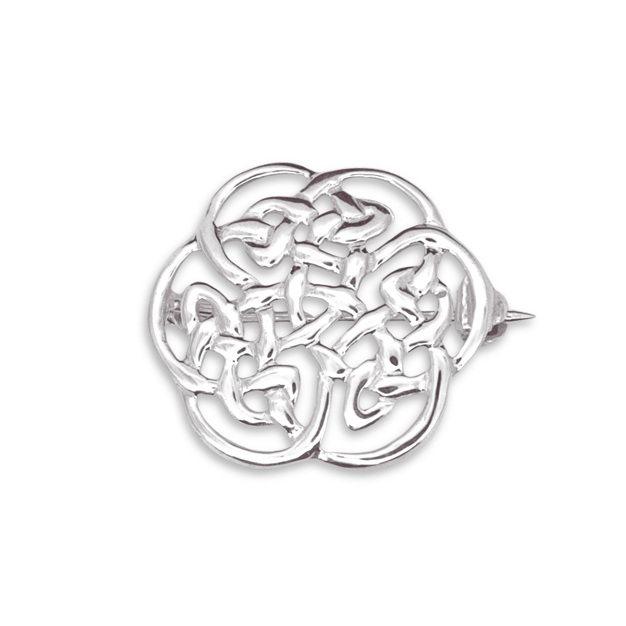 Sterling Silver Celtic Knotwork Round Brooch, dense interlaced design, 21.6mm