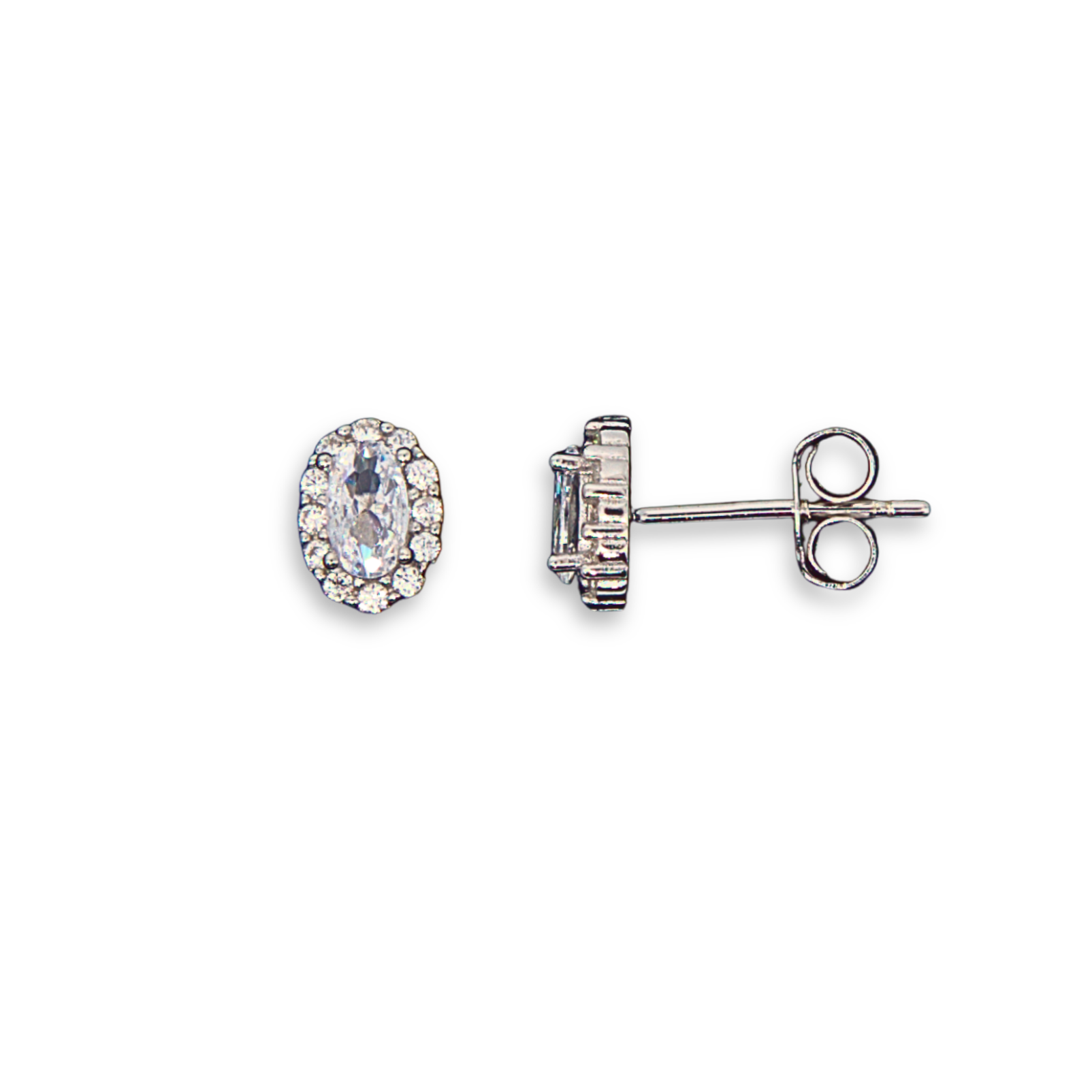 Sterling Silver Oval Halo Stud Earrings