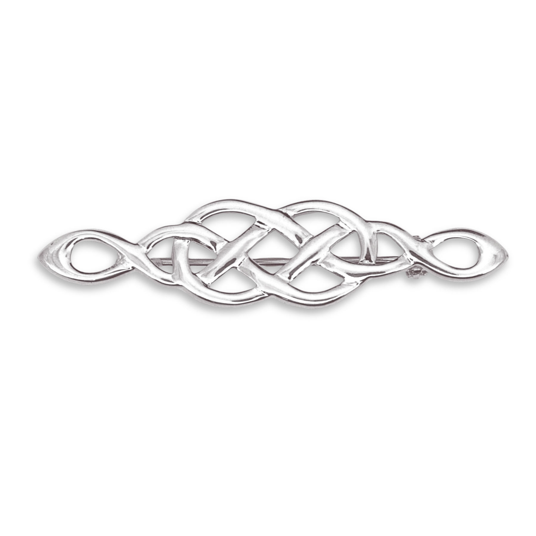 Sterling Silver Celtic Knotwork Navette Brooch, interlaced plaitwork design, 49mm