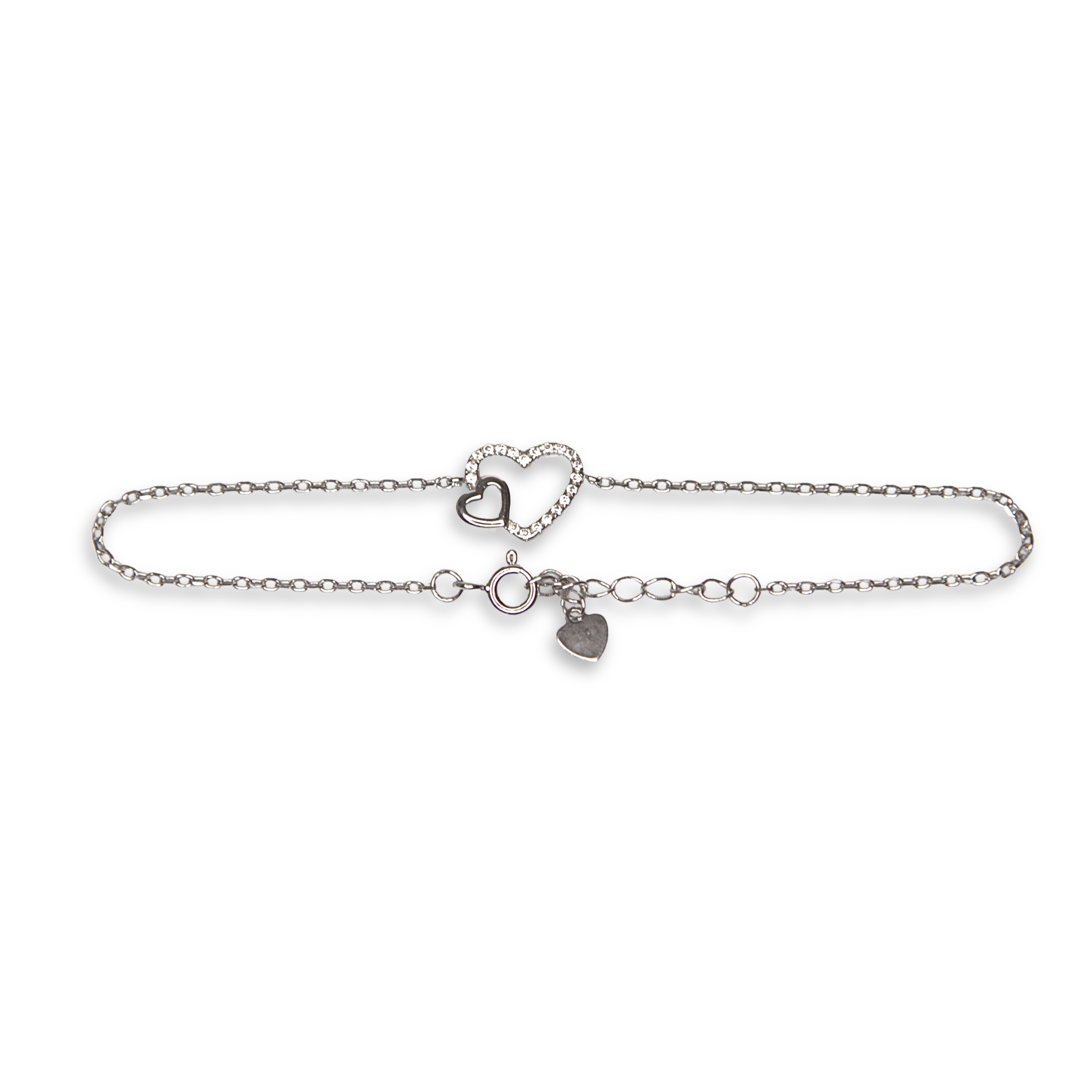 Sterling Silver Double Heart Bracelet & CZ