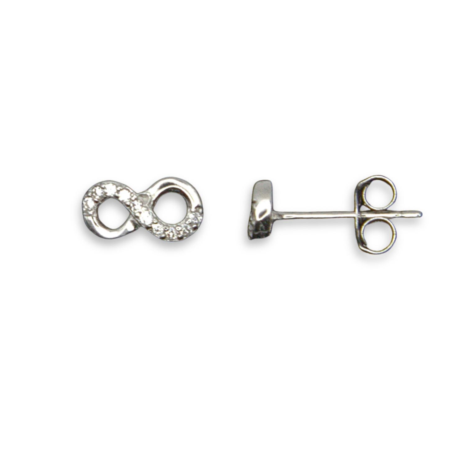 Sterling Silver Infinity Stud Earrings, Pave-set CZ
