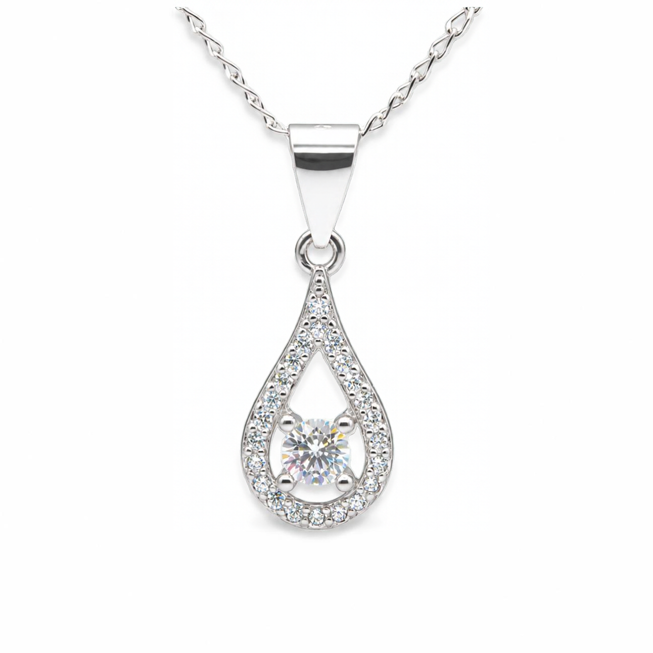 Sterling Silver Teardrop CZ Halo Pendant