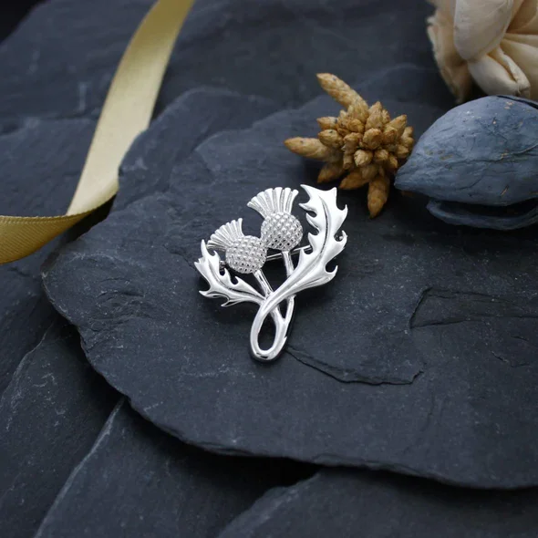 Sterling Silver Scottish Double Thistle Brooch  - 28mm (2).webp