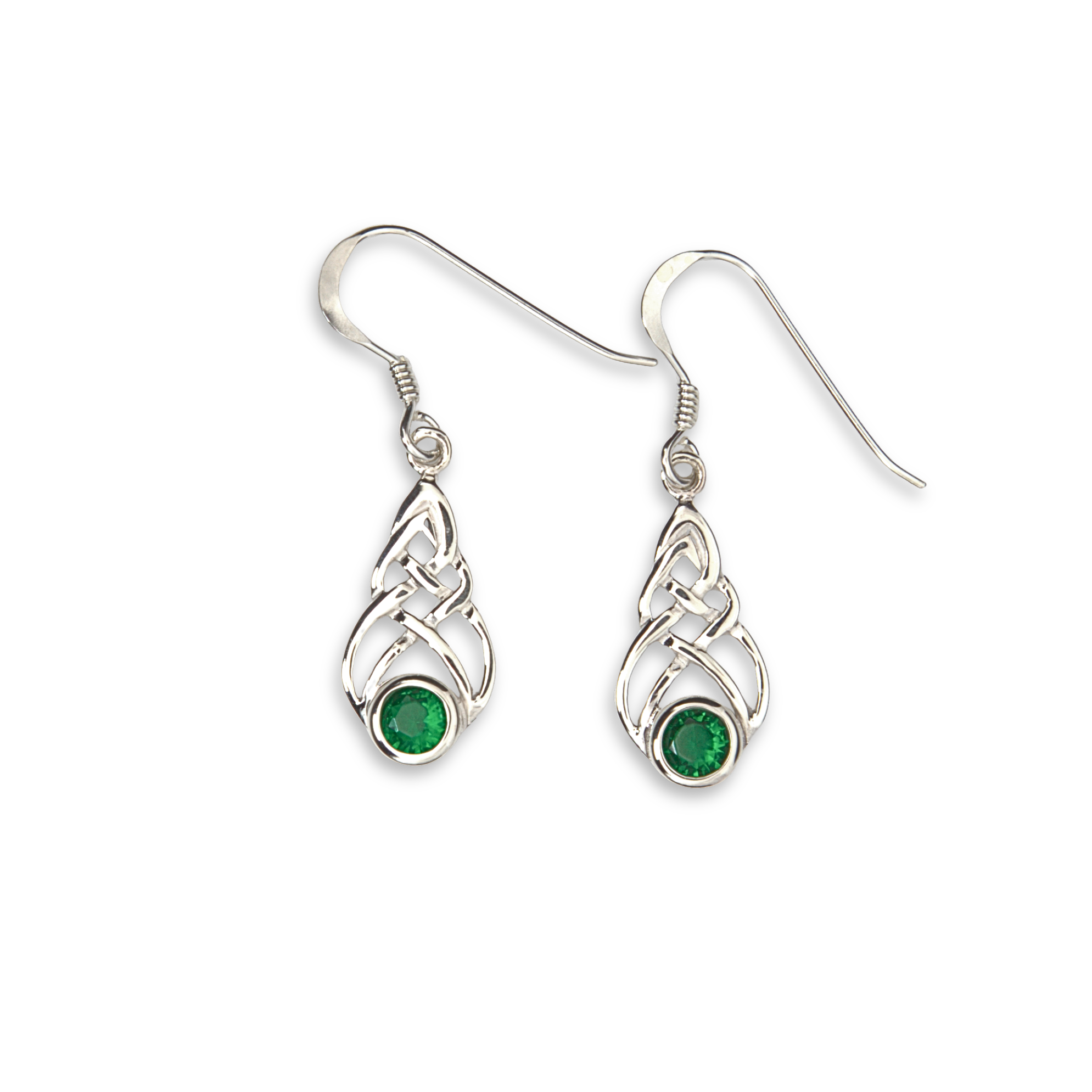 Sterling Silver & Green Stone Celtic Knot Drop Earrings - 9mm (SE1730)