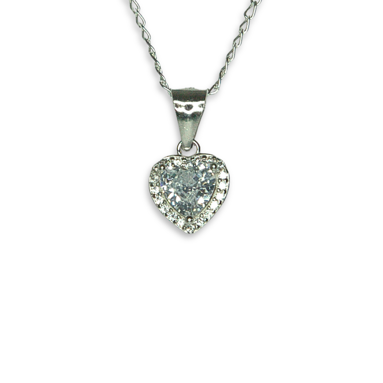 Sterling Silver Heart Halo Pendant, CZ