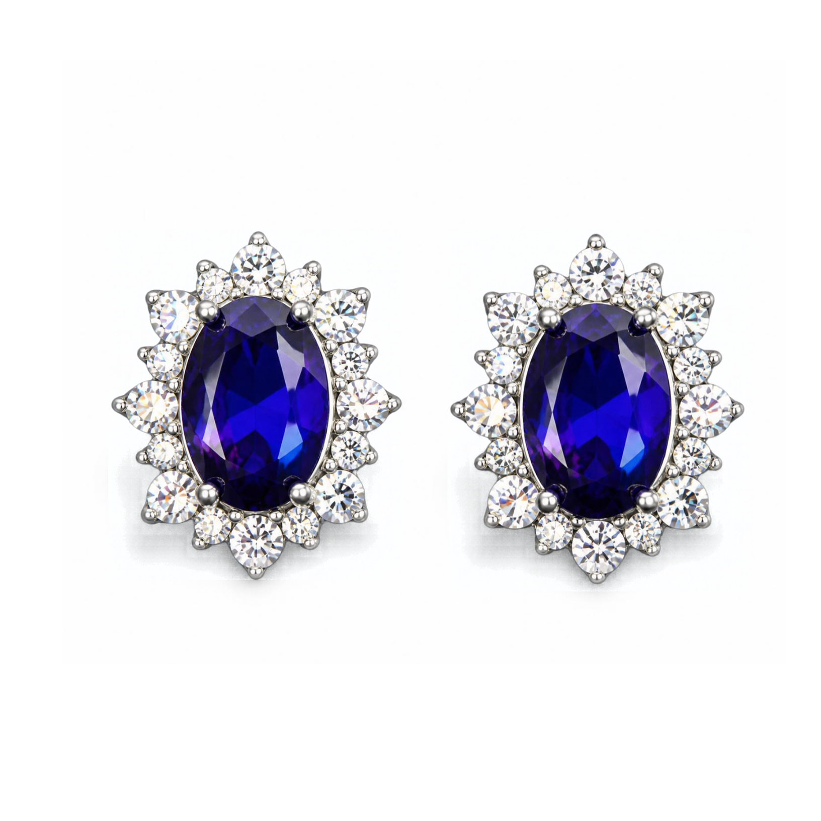 Silver Donna Ricardo Oval and Blue Stone Stud Earrings (DRE9037)
