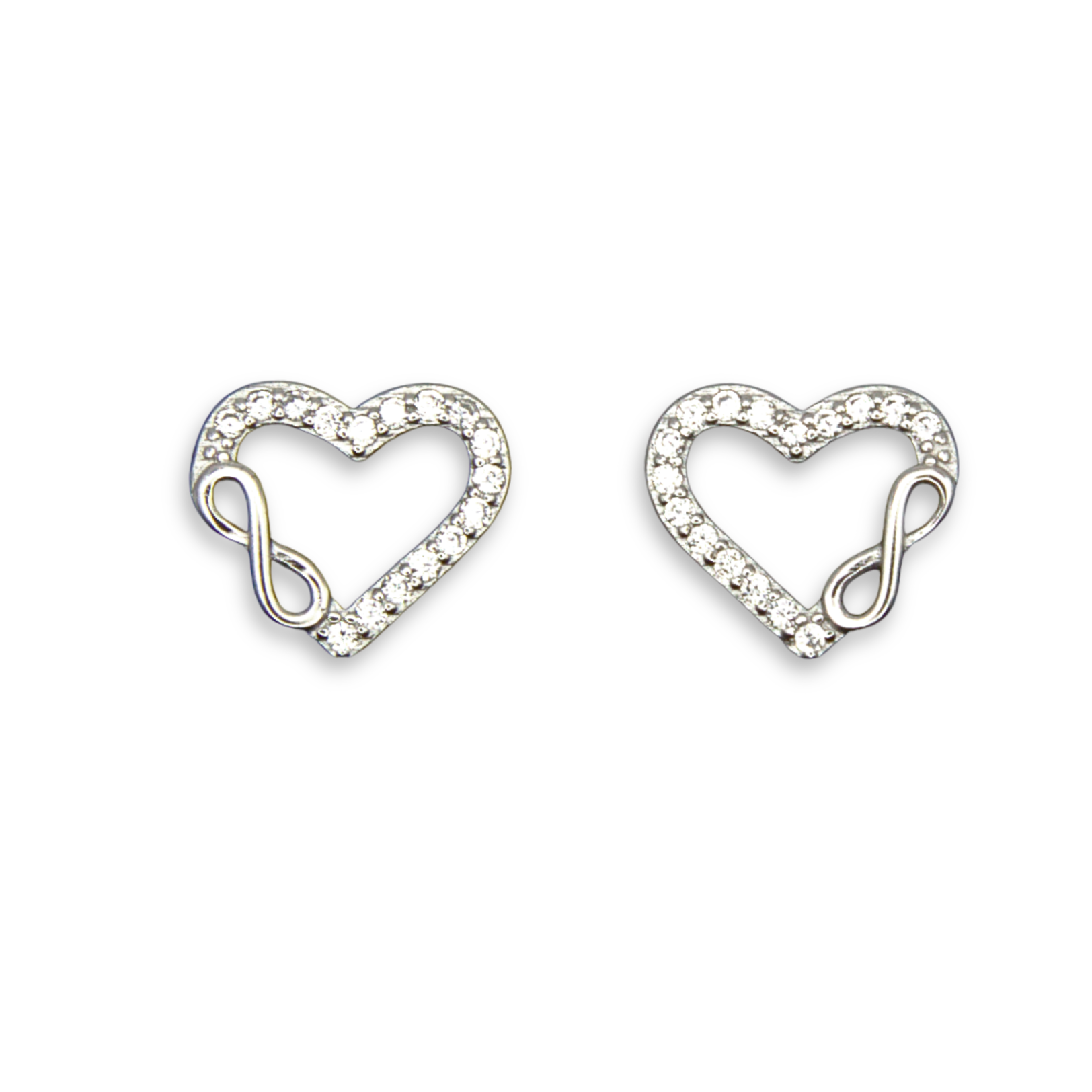 Silver Donna Ricardo Heart and Infinity Stud Earrings (DRE1007)