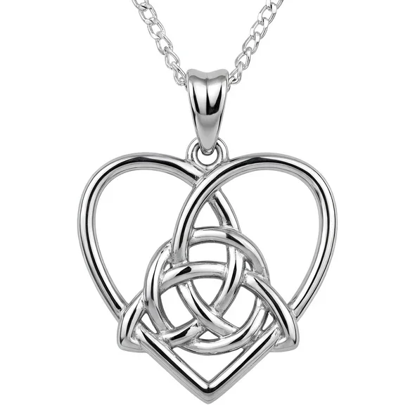 Sterling Silver Celtic Trinity Knot Heart Pendant, open heart frame, high mirror polish