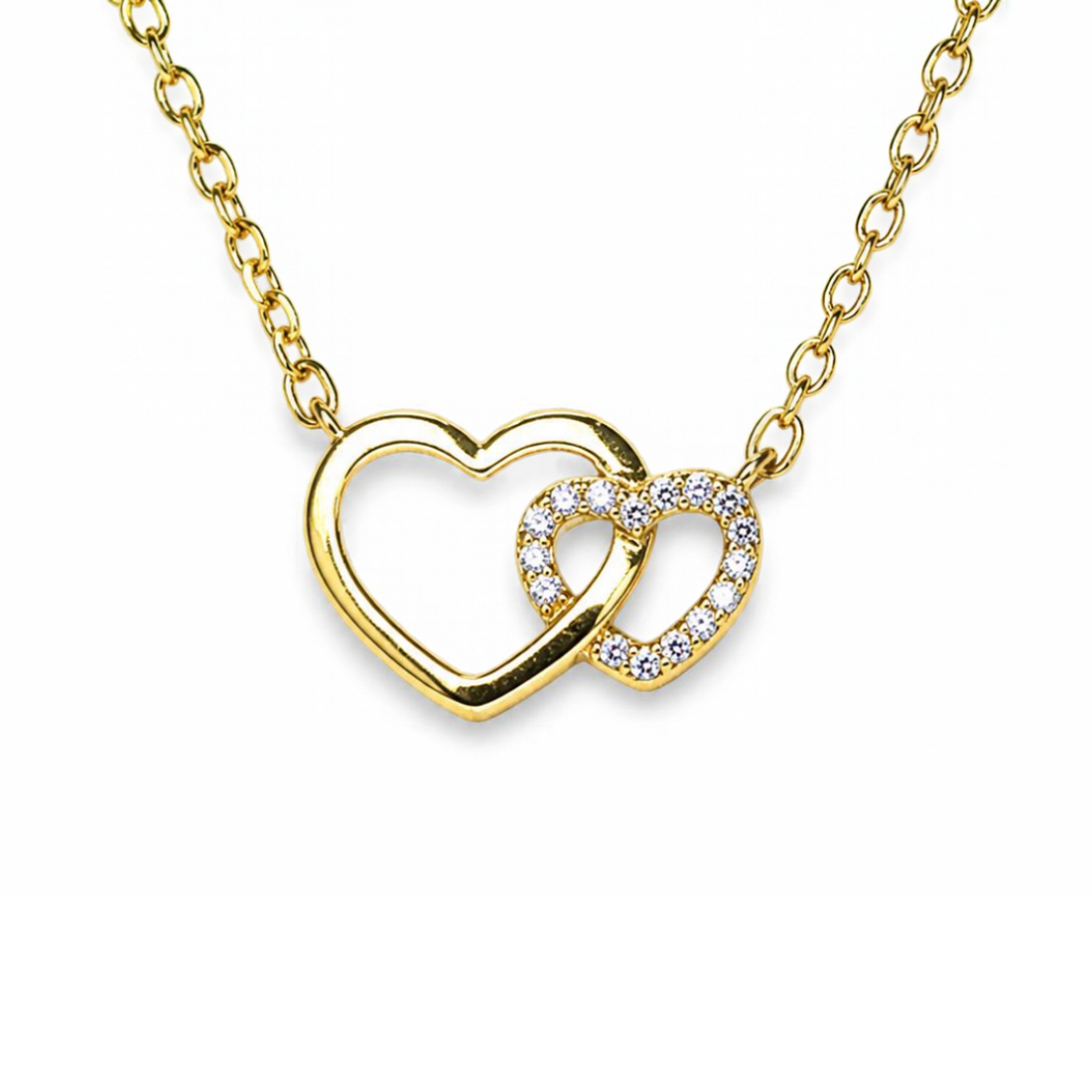 Silver Donna Ricardo Gold Plated Interlocking Heart Necklet (DRN1002)