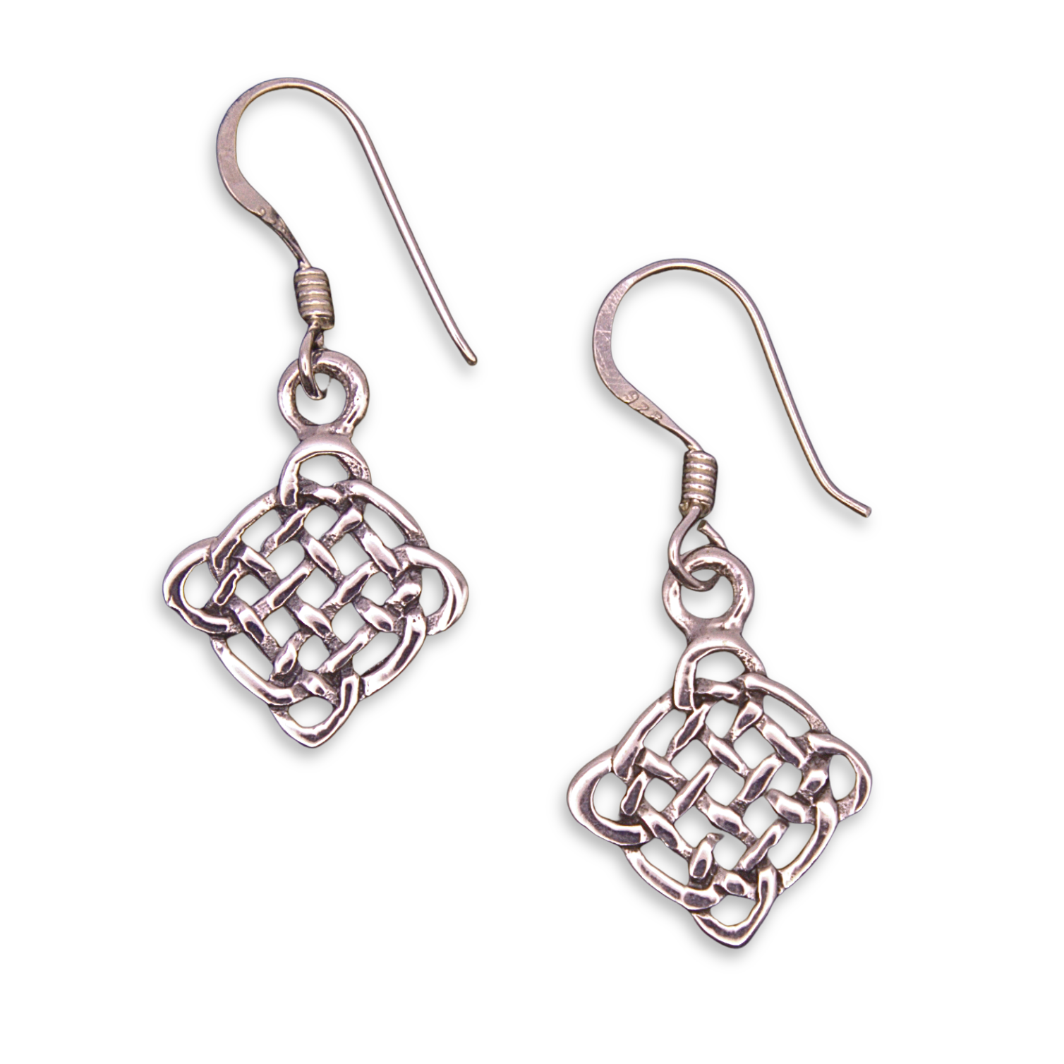 Sterling Silver Celtic Knot Diamond Earrings, Interlaced Plaitwork