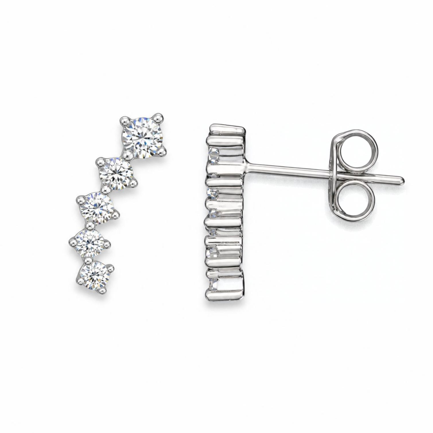 Sterling Silver Graduated CZ Climber Stud Earrings