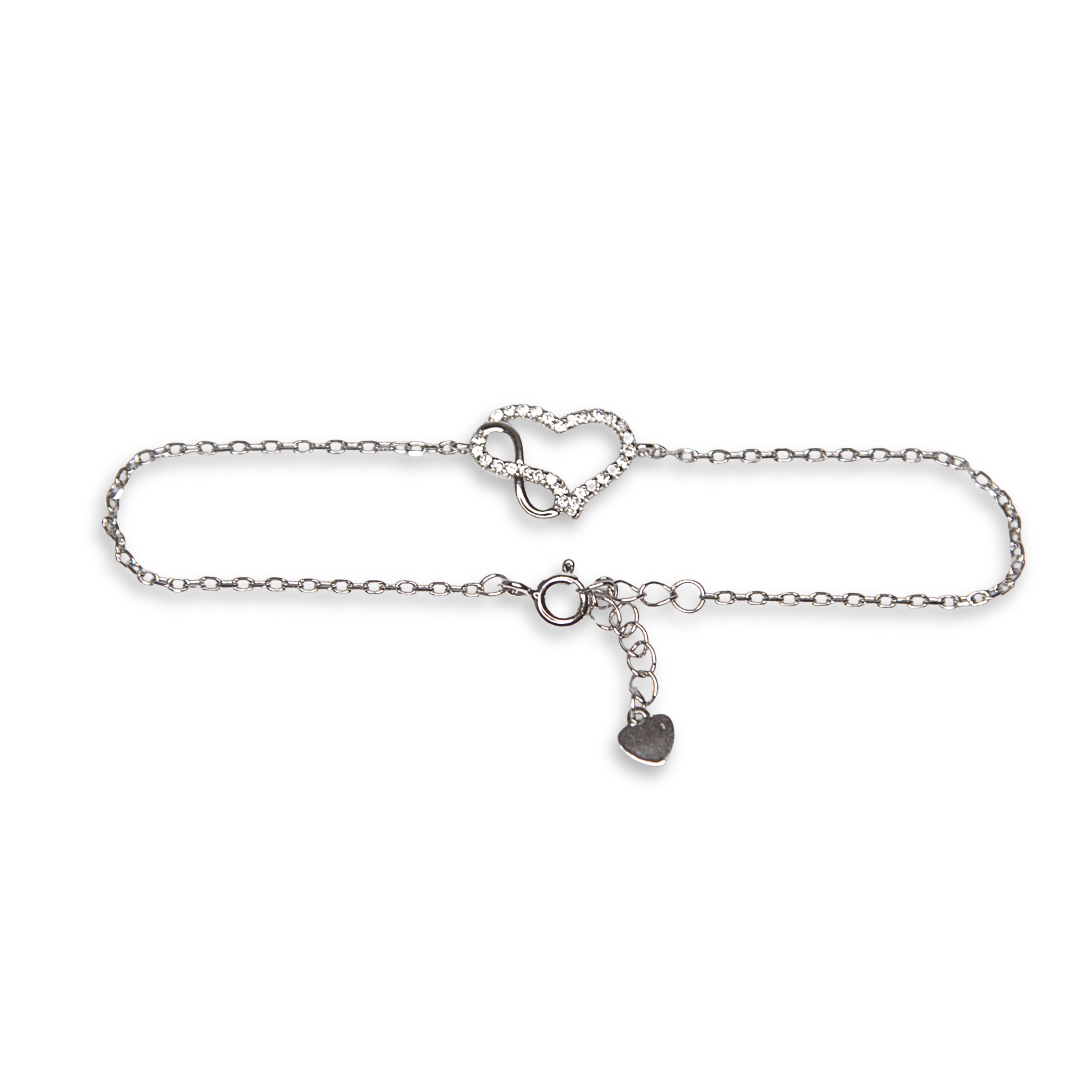 Sterling Silver Interlocking Heart and Infinity Bracelet, CZ, 19.5cm