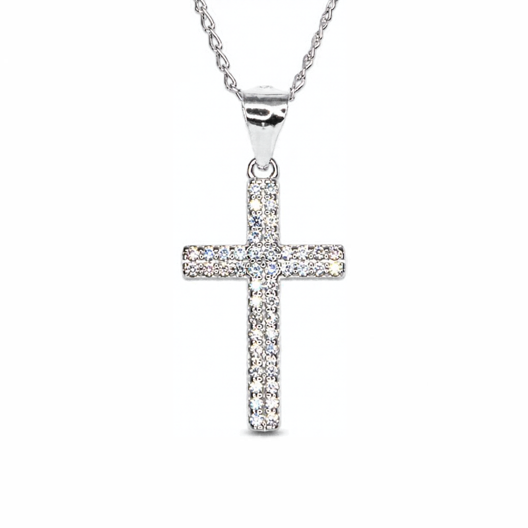 Sterling Silver Cross Pendant with CZ