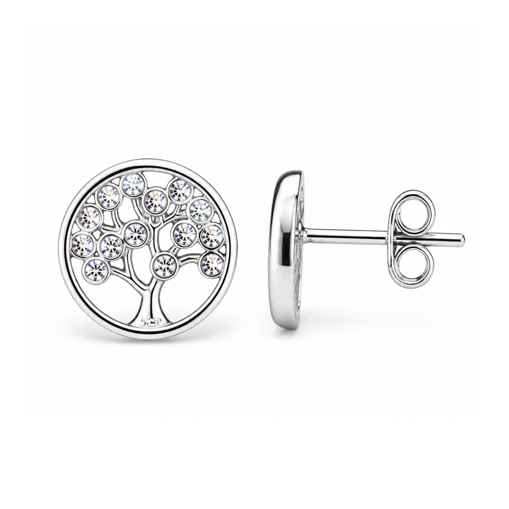 Sterling Silver Tree of Life Stud Earrings, CZ Leaf Detail