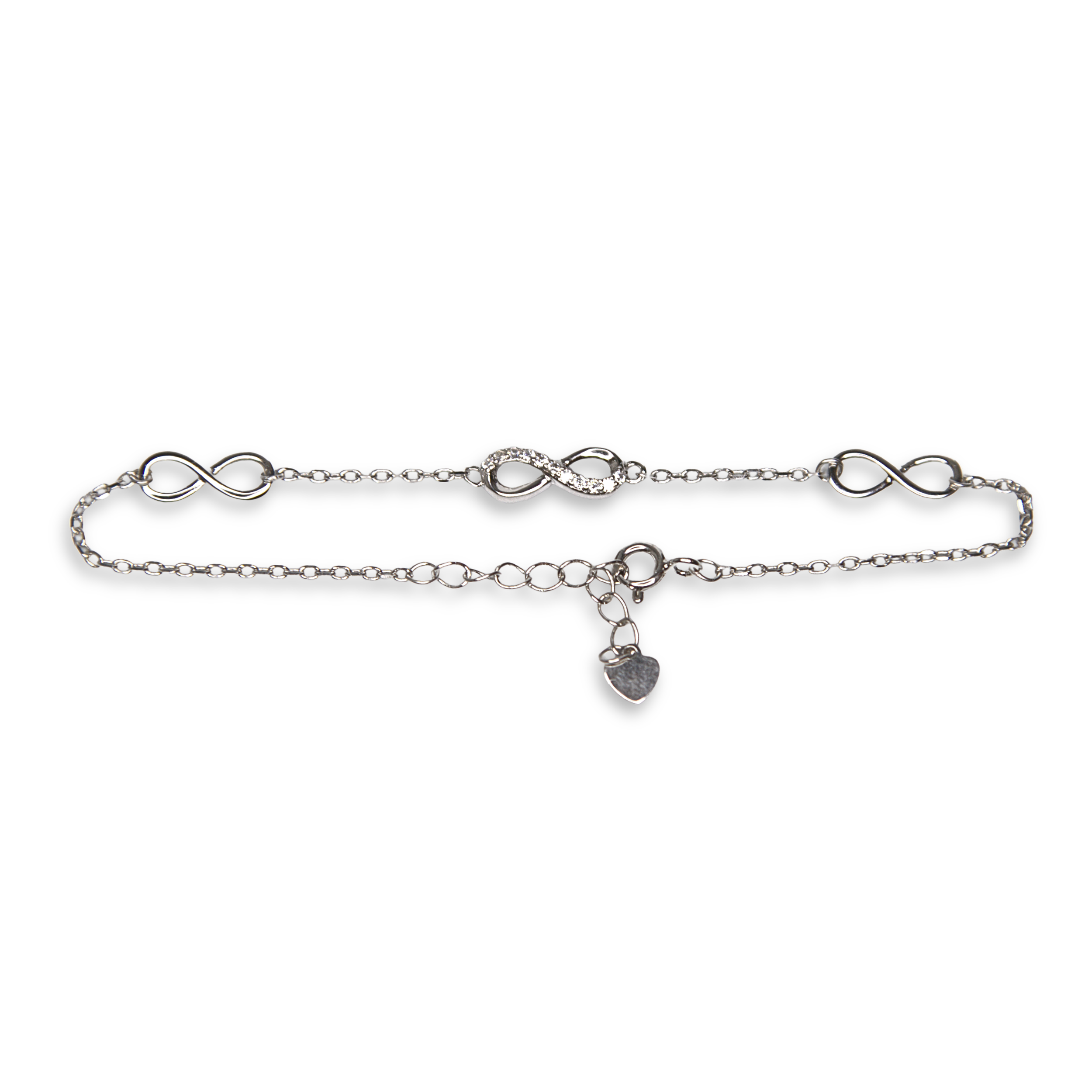 Sterling Silver Infinity Bracelet, CZ, 20cm