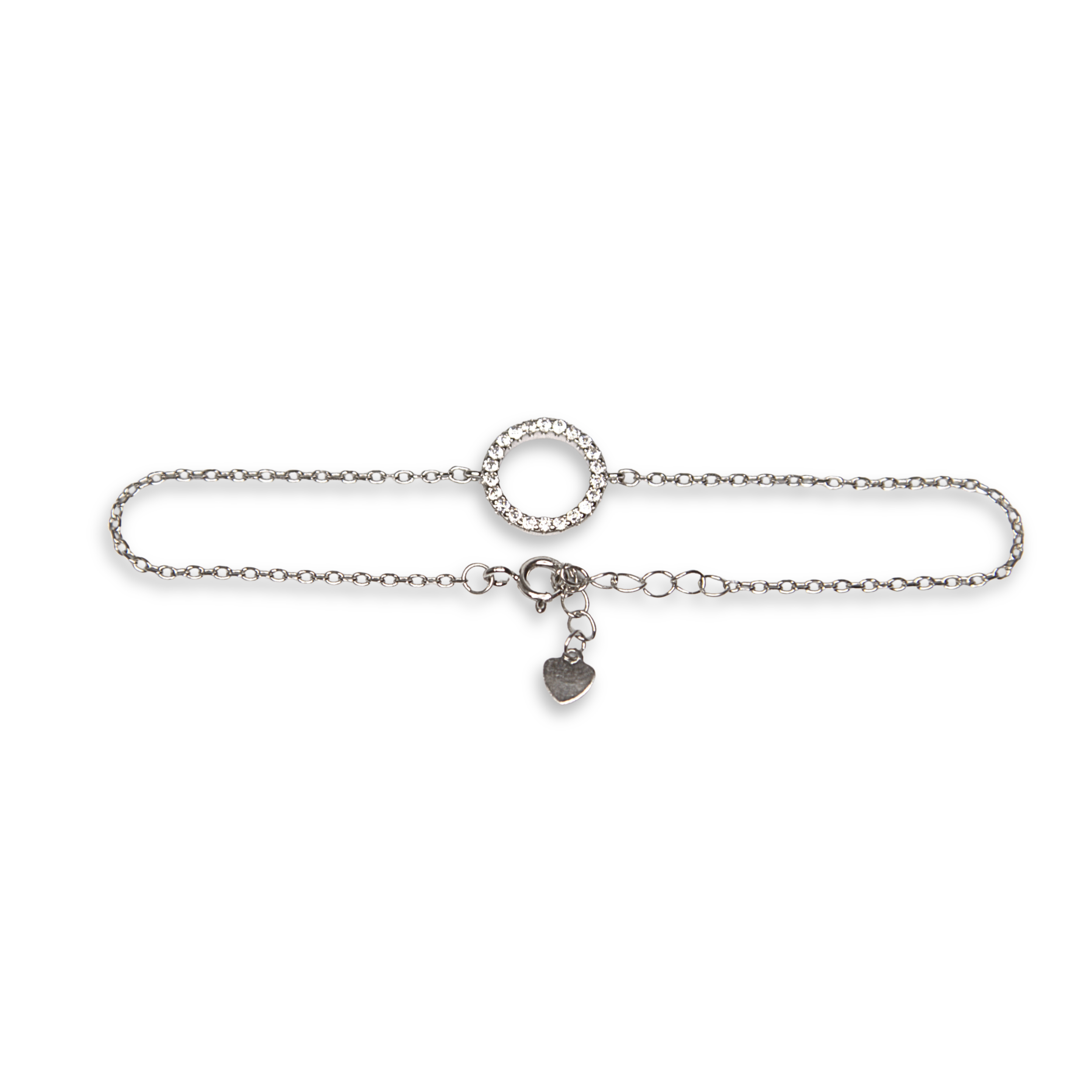 Sterling Silver Circle Link Bracelet, CZ, 19.5cm