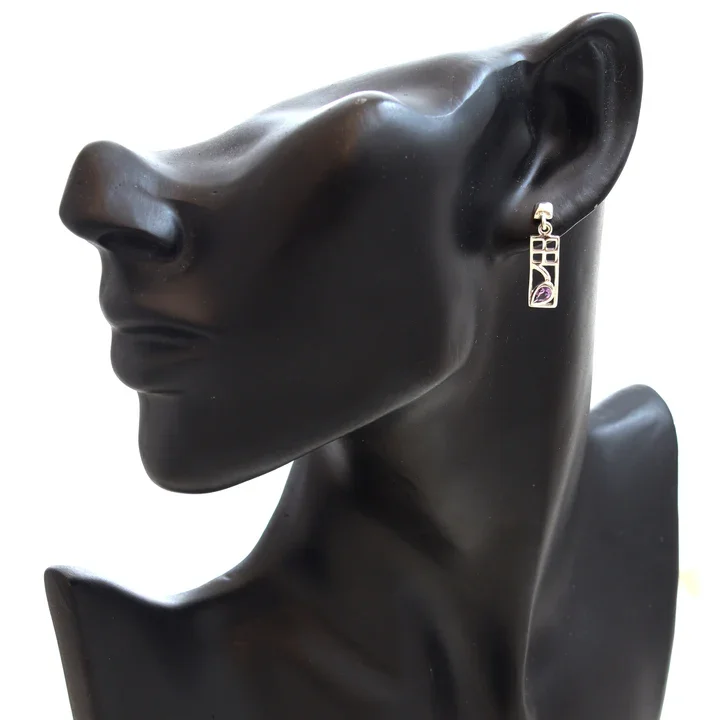 Sterling Silver & Amethyst Charles Rennie Mackintosh Column Drop Earrings - 18mm (3).webp