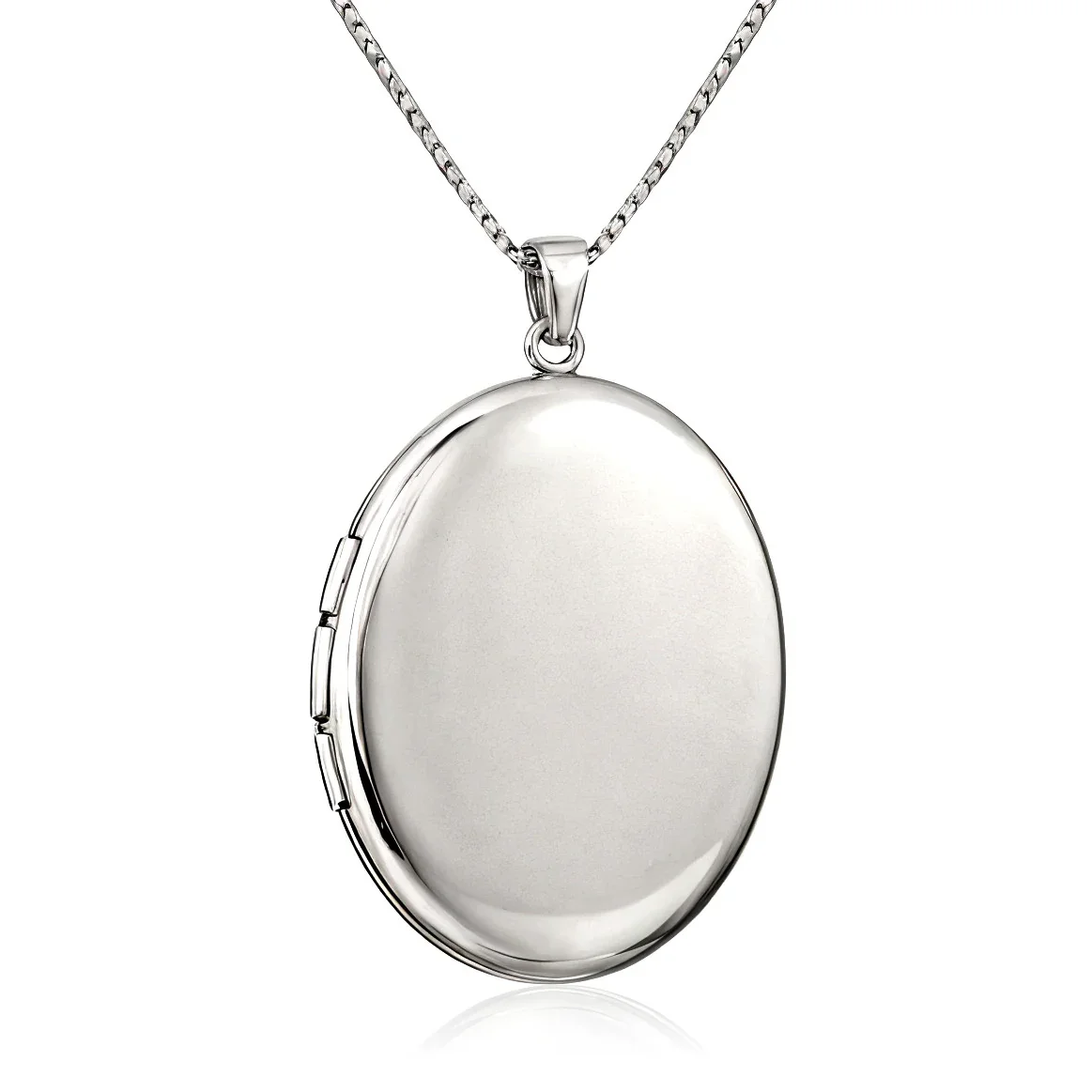 Sterling Silver oval photo locket, smaller version. Plain high mirror polish, two photo capacity. 22mm