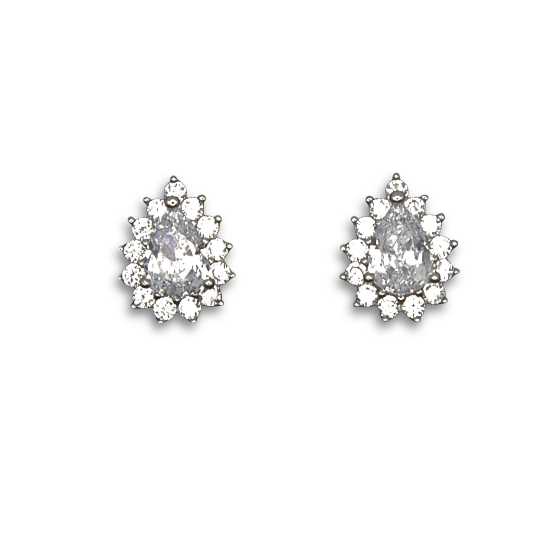 Silver Donna Ricardo Pear Halo Stud Earrings (DRE9029)