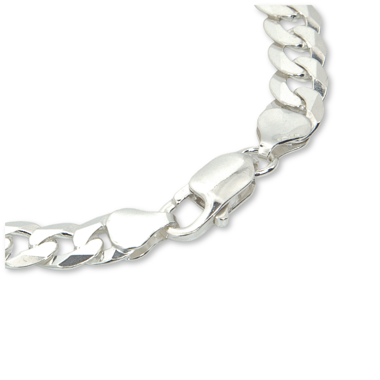 Sterling Silver Gents Curb Chain Bracelet, high mirror polish, 7.5mm link width, 22.5 cm length, 14g, trigger clasp