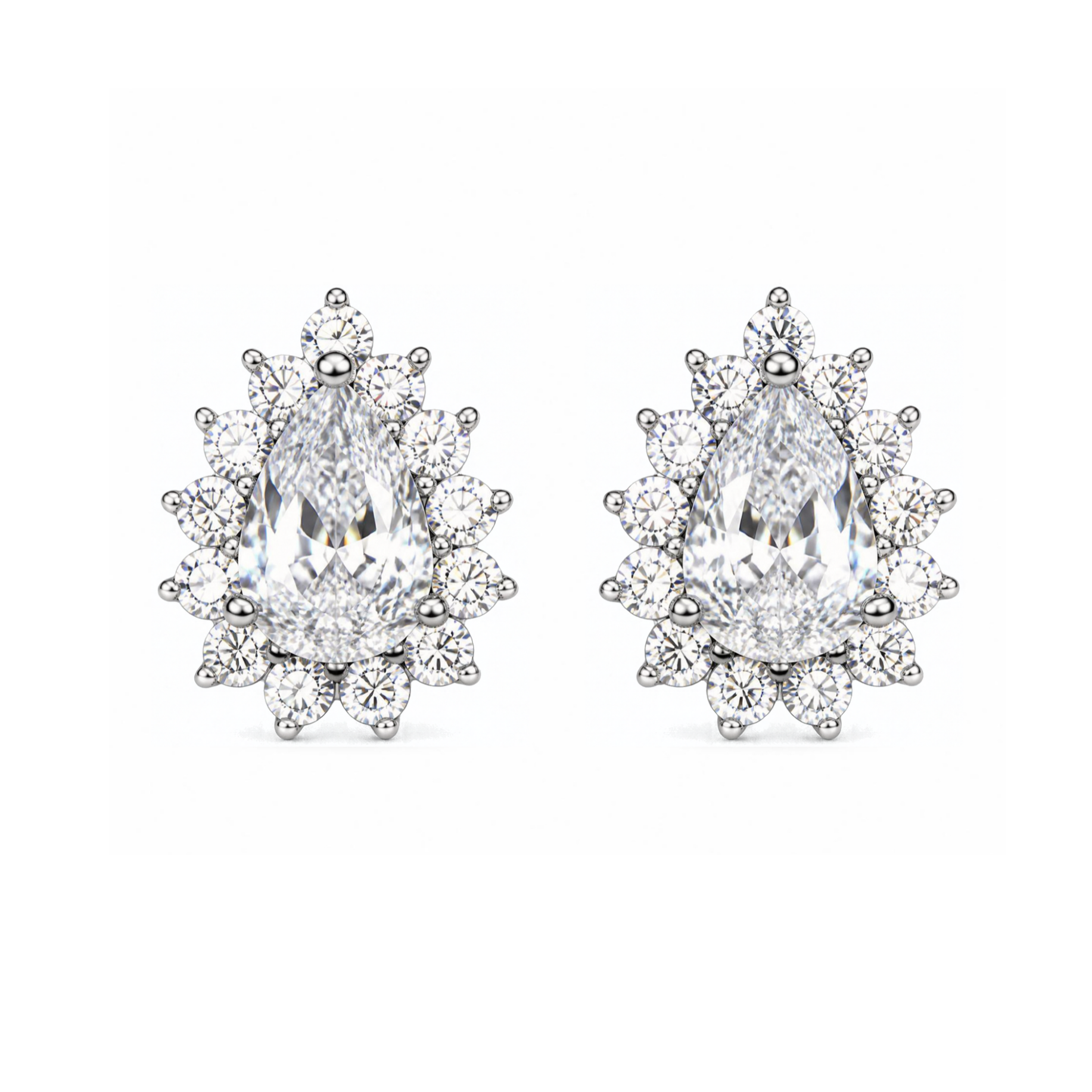 Silver Donna Ricardo Pear Halo Stud Earrings (DRE9029)