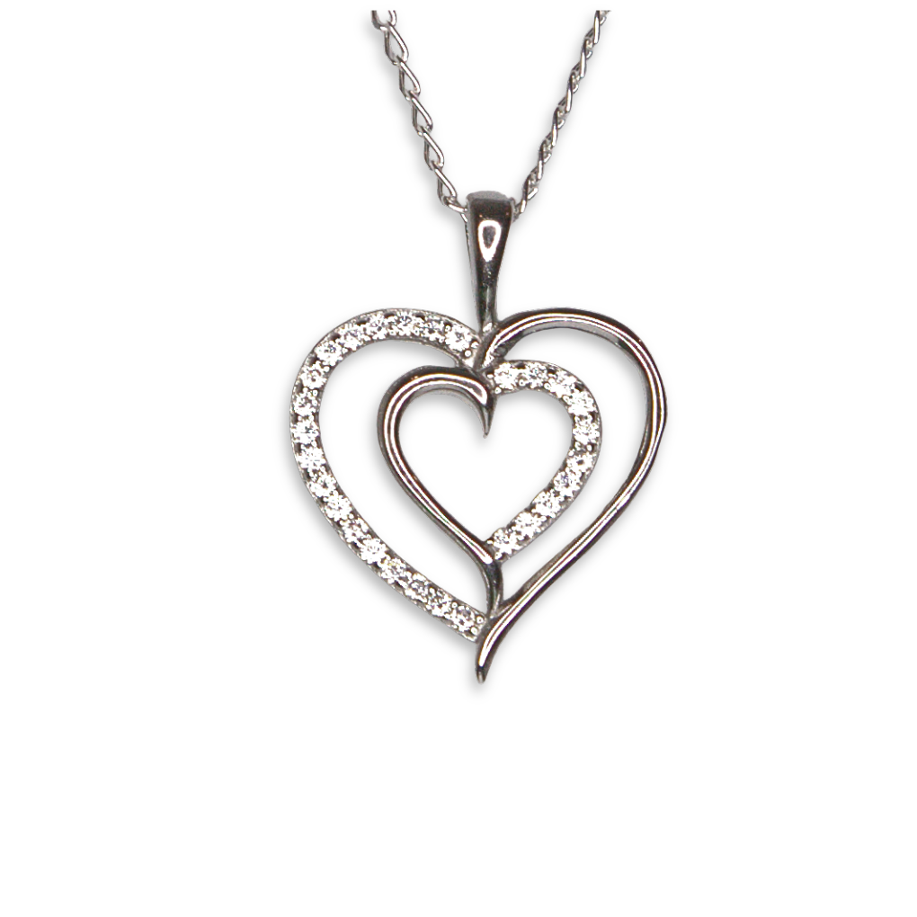 Sterling Silver Double Heart Pendant with CZ