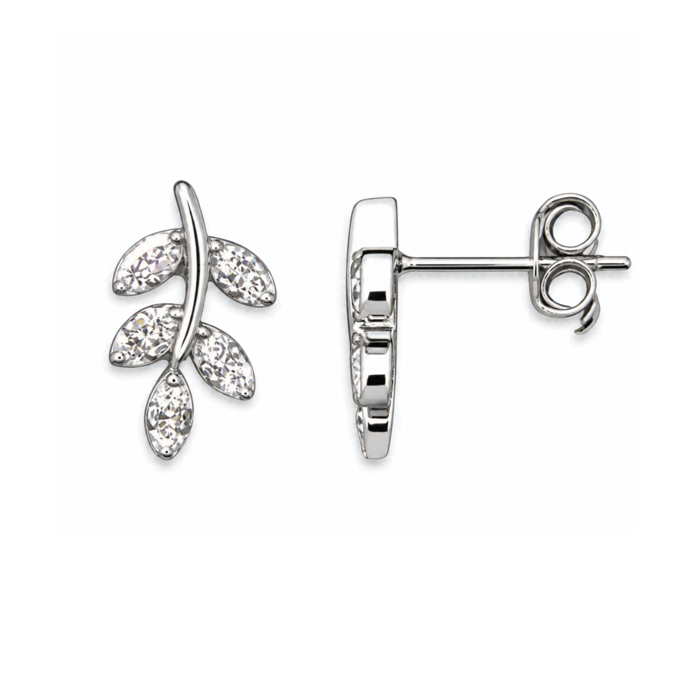 Silver Donna Ricardo Leaf Stud Earrings (DRE9011)