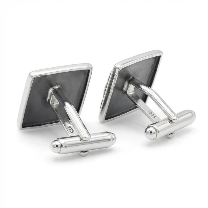 Sterling Silver Scottish Celtic Black Oxidised Square Cufflinks - 15mm (4).webp
